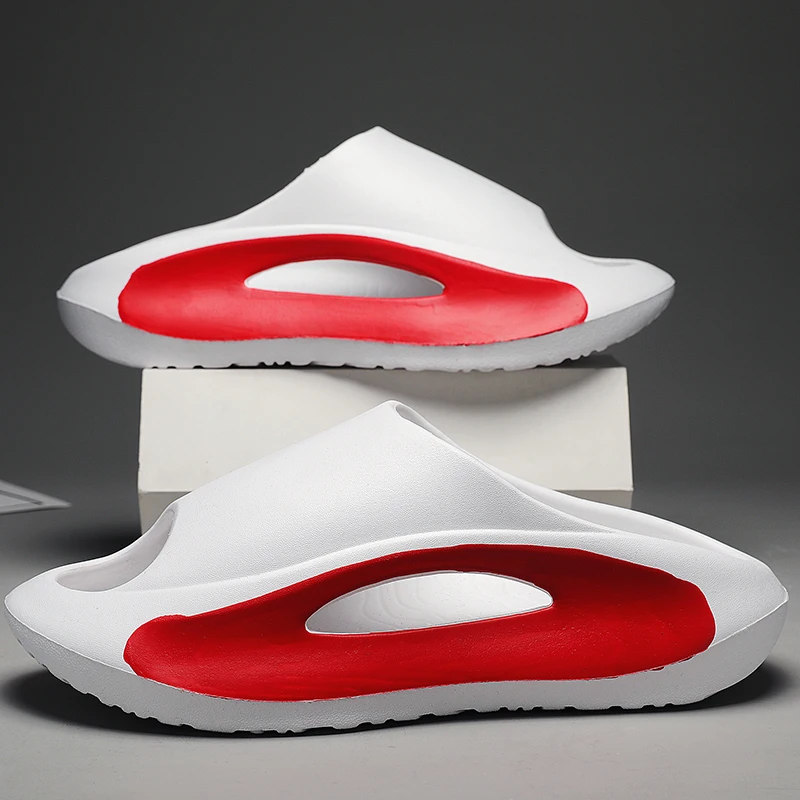 

Casual Men Slides Anti Slip Home Slippers Flat Bottom Soft Footbed Breathable Wearable Shoes For Indoor Living Room Rest Season