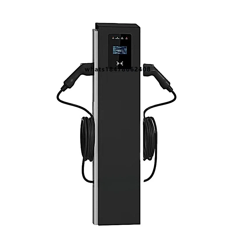 new double-gun floor-to-ceiling AC electric vehicle charger 380V 64A 44KW type 2, with advertising display screen, thre