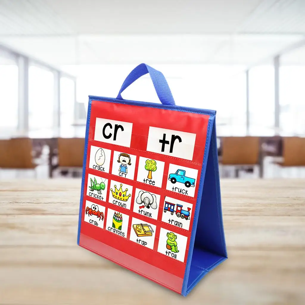 Wall Hanging & Self Standing Table for Classroom, Desk, Office Double Sided Words, Numbers, Cards Holder Teaching Chart