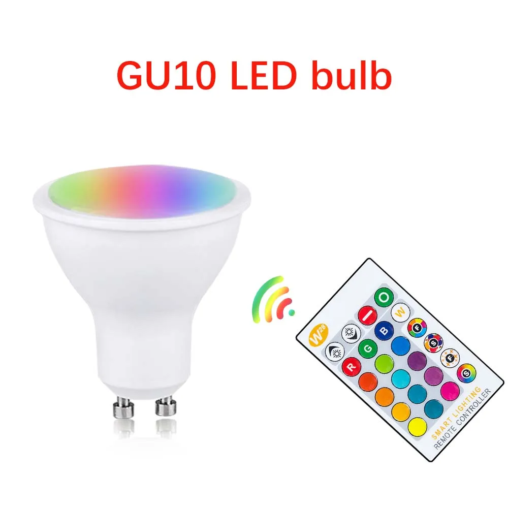 หลอดไฟ LED GU10 AC85-265V 10W RGBW โคมไฟ bombillas หรี่แสงได้รีโมทคอนโทรล16สีโคมไฟ LED บ้านงานเลี้ยงตกแต่งเทศกาล