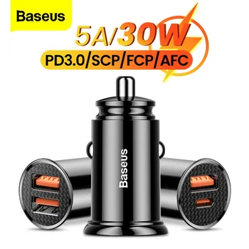 BASEUS USB Car Charger Quick Charge QC 4.0 PD 3.0 5A Dual USB ประเภท C Fast CHARGING Car Charger สําหรับ iPhone 14 Pro Xiaomi POCO