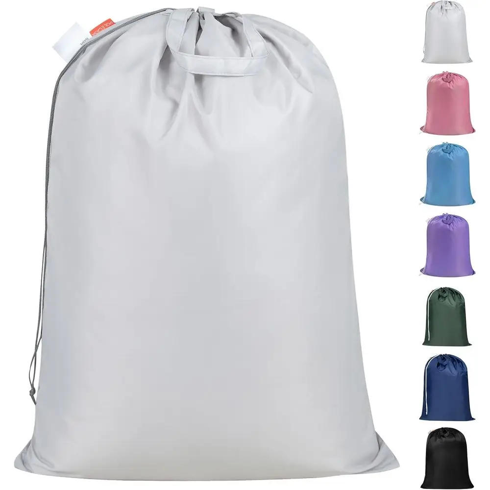 Large Washable Heavy-Duty Laundry Bag with Reinforced Handles and String Closure for College Dorms and Travel - Silver
