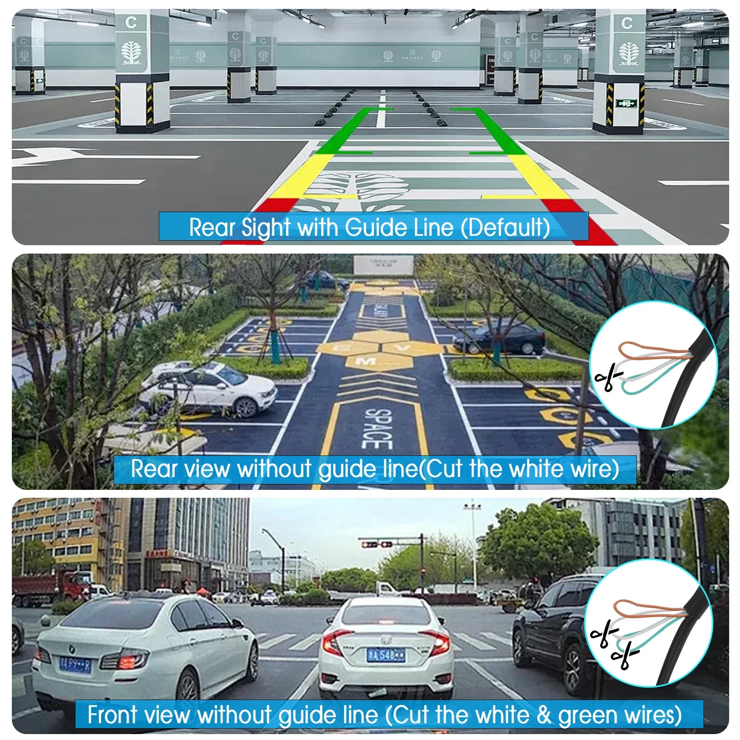 كاميرا احتياطية عالية الدقة مع خطوط دليل وقوف السيارات، كاميرا AHD الجانب الأمامي الخلفي كاميرا عكسية رؤية واسعة Angel Universal لاقط السيارة Tr #5