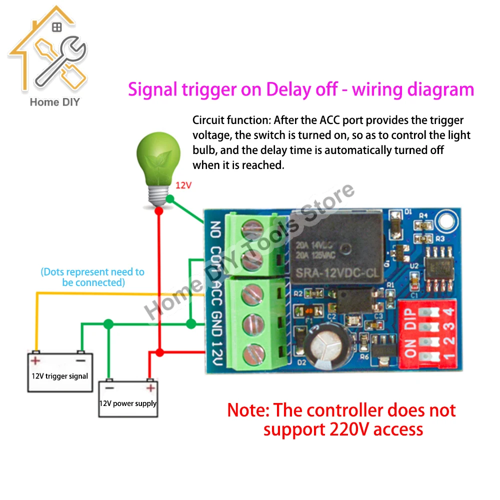 Power-ON Delay Relay Switch Module Trigger Delay DC 12V Single-Chip Control Time Period Optional Relay Switch