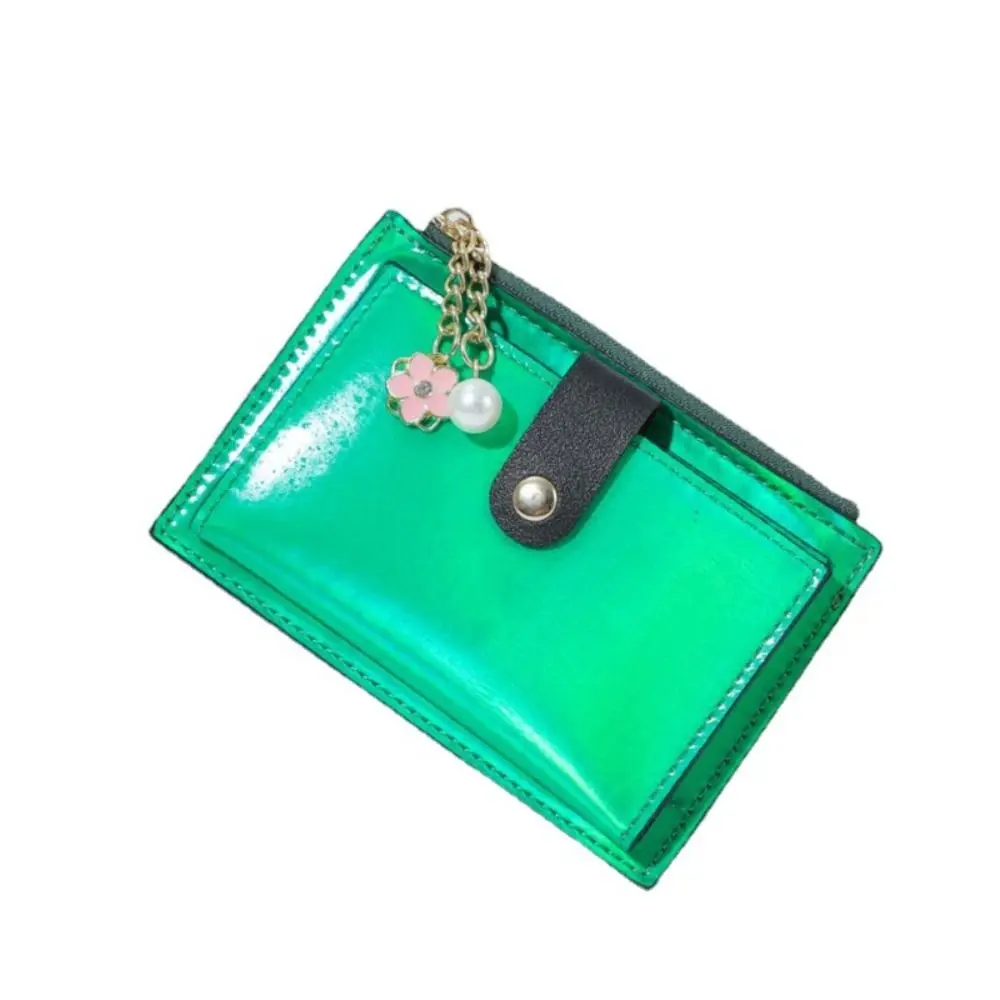 Fashion Double Sided Laser Card Holder Multifunctional PU Leather Short Wallet With Pendant Zipper Coin Purse Women