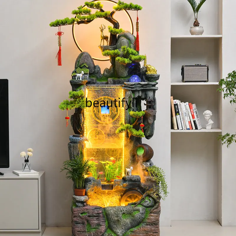 

Rockery Water Fish Tank Office Lucky Water Landscape Decoration TV Cabinet next to Hallway Decorations