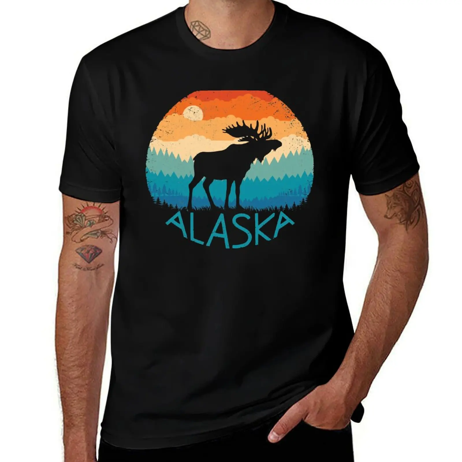 

Alaska Retro Moose T-Shirt man t shirt summer t shirt for man essential t shirt T-Shirt