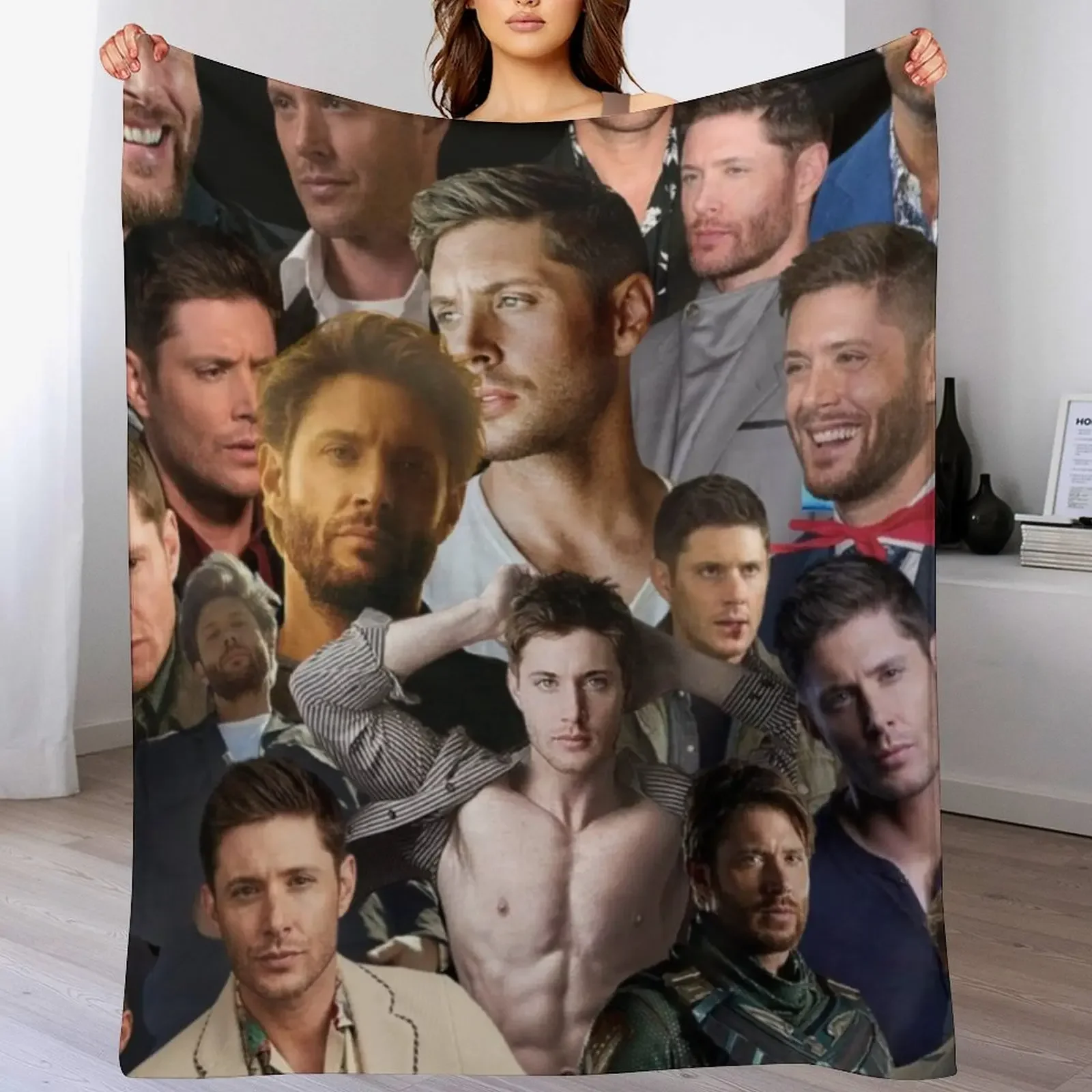 

jensen ackles photo collage Throw Blanket decorative Bed linens sofa bed funny gift Blankets