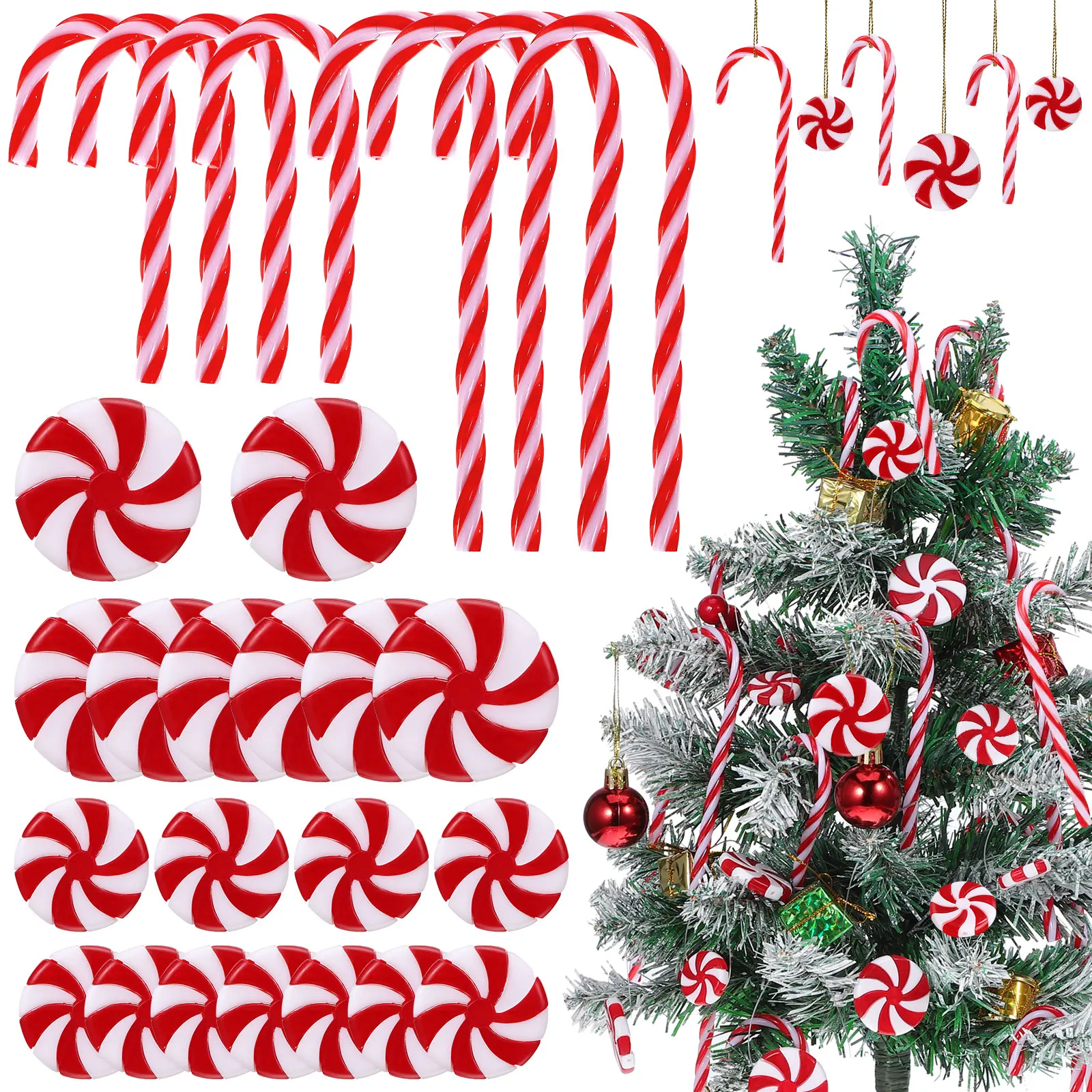 

60Pcs Christmas Tree Hanging Ornaments Classic Candy Cane Decorations Party Supplies Festive Xmas Hanging Decors