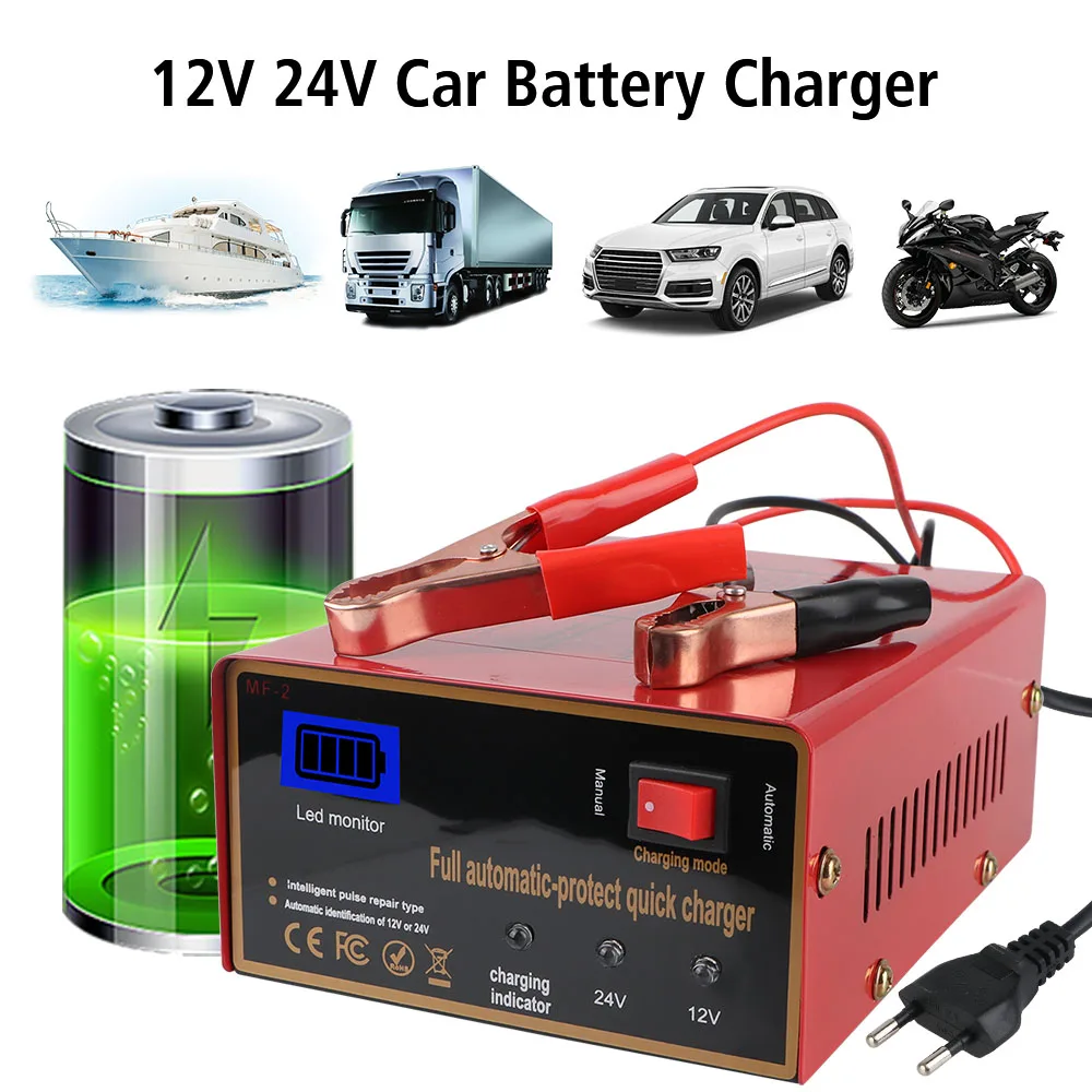 

12V/24V LED Screen Automotive Battery Charger Motorcycle Battery Charger EU/US Plug For SUV Truck Boat Motorcycle