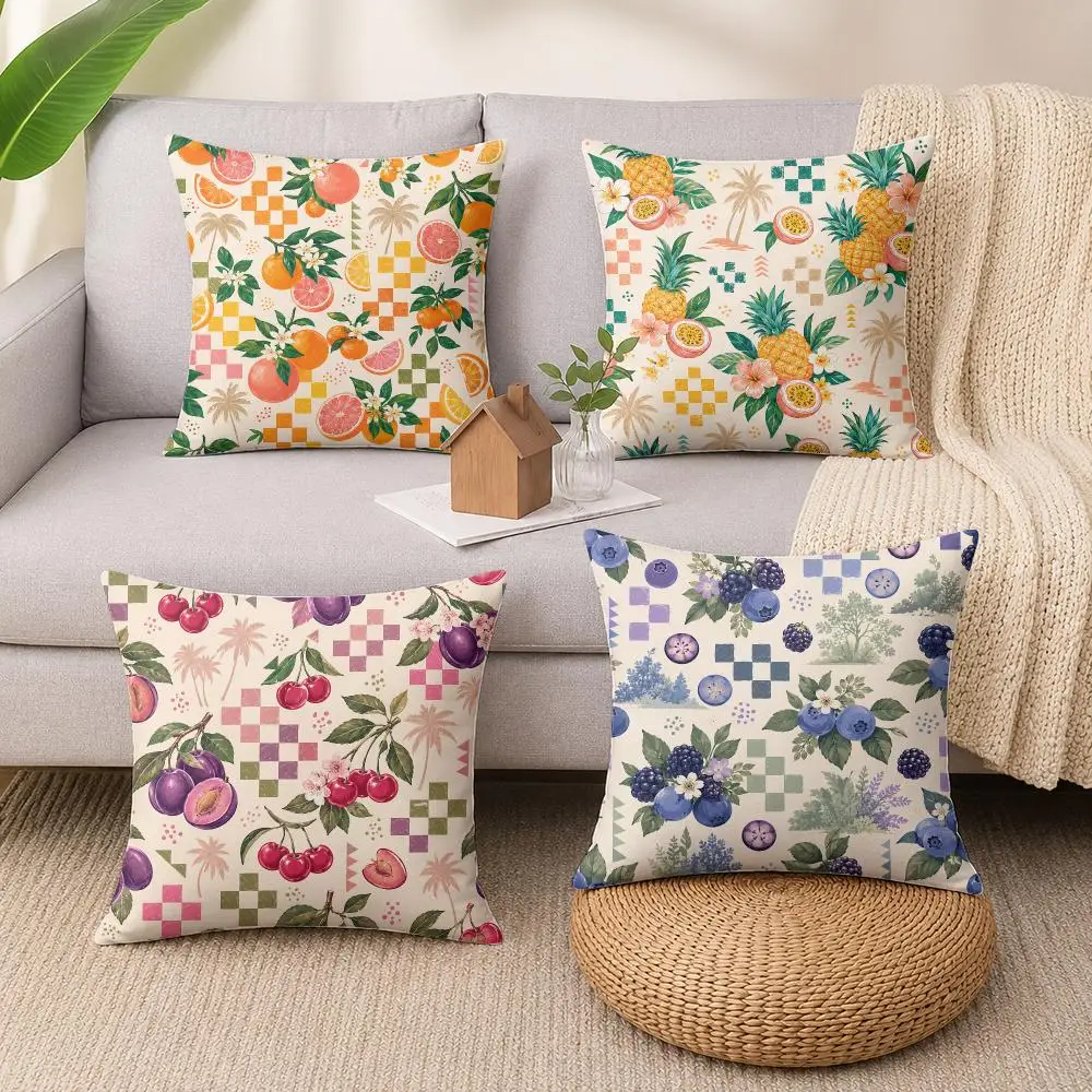 Boho Check Botanical Cottagecore Cushion Cover Soft Short Plush Pillow Cases Hidden Zipper Cutecore Sofa Bedroom Home Decor Gift