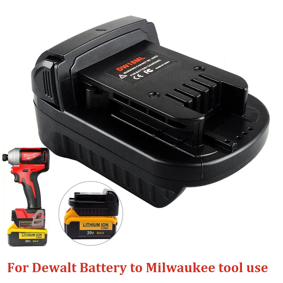 Adapter for dewalt 18V 20V 54V 60V  max battery to Milwaukee 18V lithium tool use-DW18ML