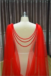 Crystal wrap red tulle Wedding Bridal Artificial beads cloak Wedding accessories Veil Cape Wedding Veil Bridal Cape