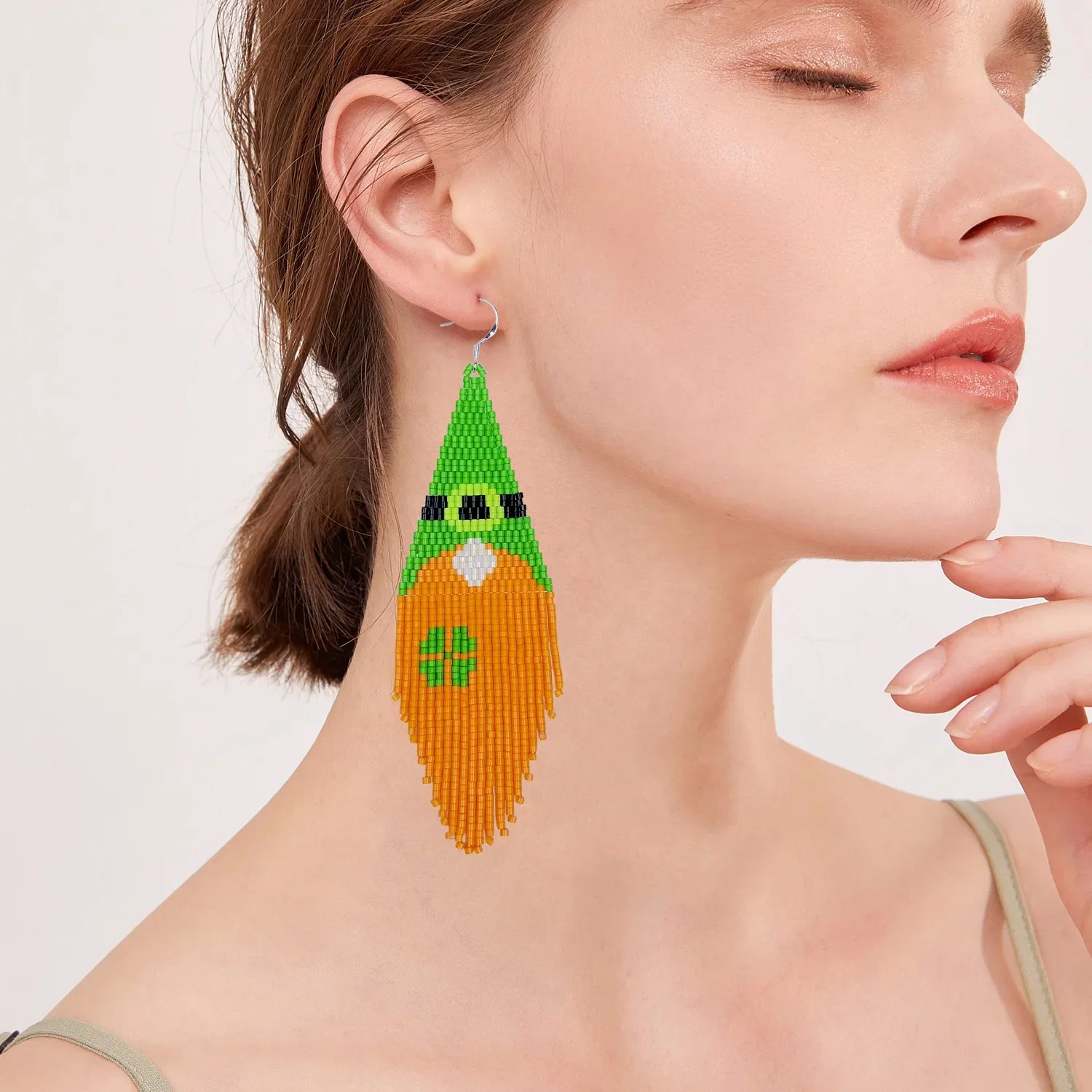 

Rice bead earrings Tassel Originality Design Leaf Hand knitting Bohemia Alloy Fashion Female Versatile Simple Beaded earrings