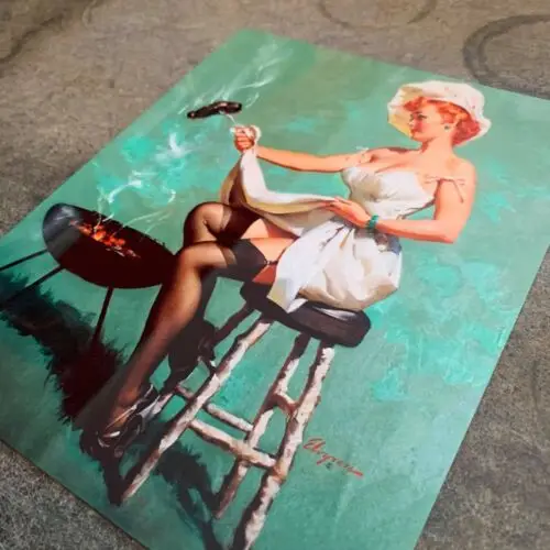 Pin Up Girl BBQ Sausage - Metal Art Wall Sign