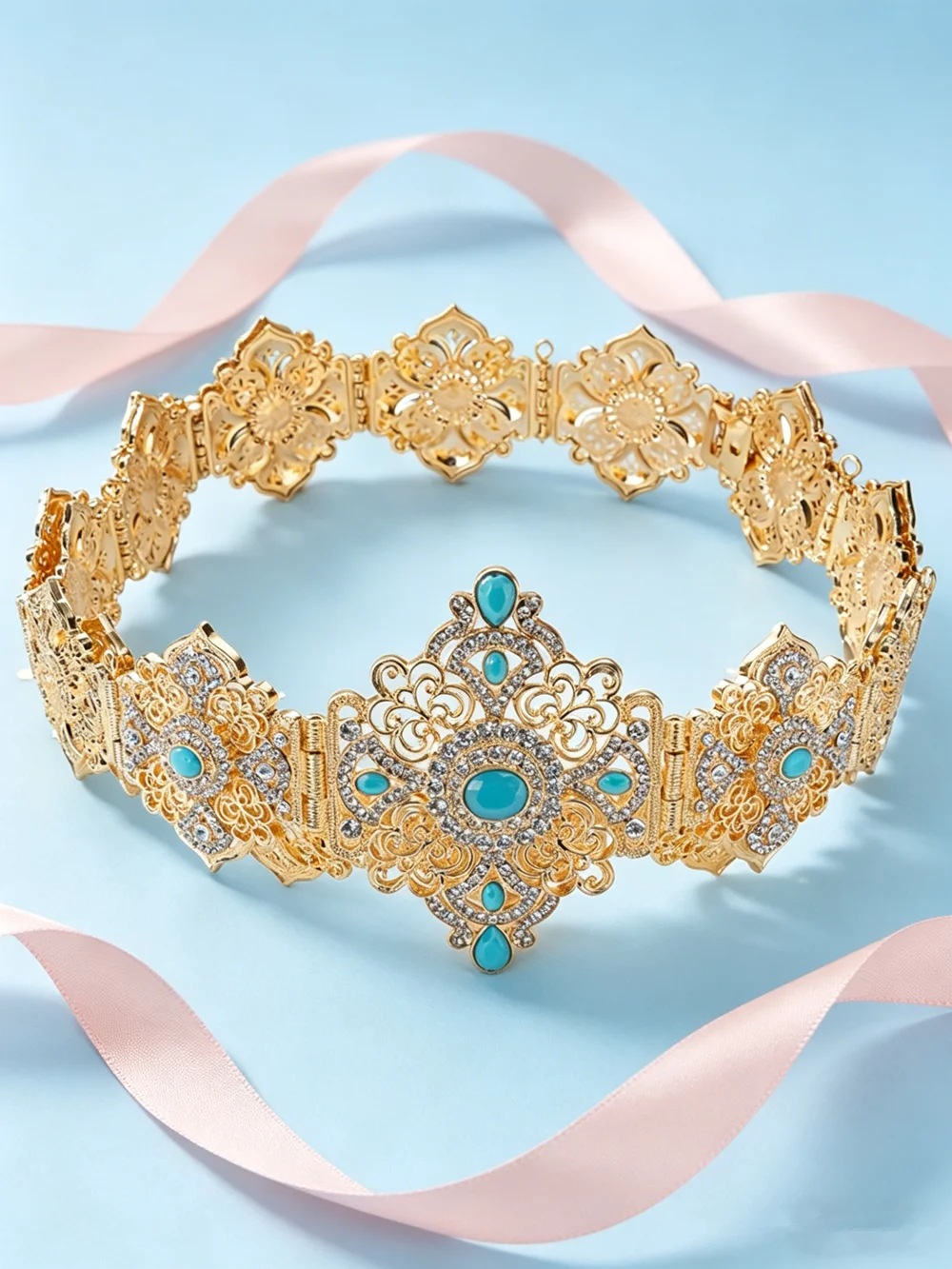 Shiny Gold Plated Metal Wedding Belt with Hollow Pattern Versatile Ladies Jewelry for Multiple Occasions