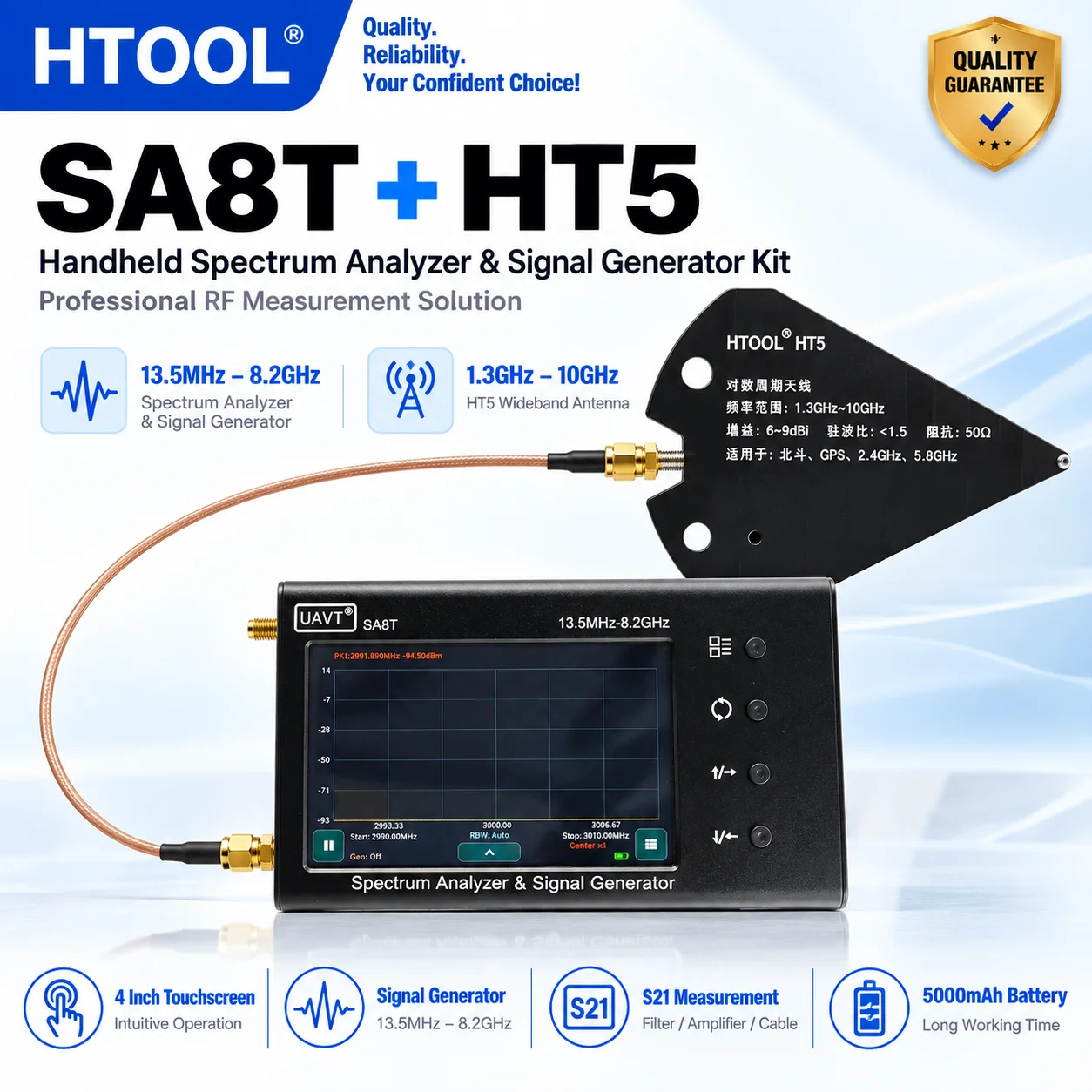 Spectrum Analyzer Kit SA8T 8.2GHz Signal Generator S21 with HT5 1.3GHz-10GHz Log Periodic Antenna 6-9dBi 50Ohm