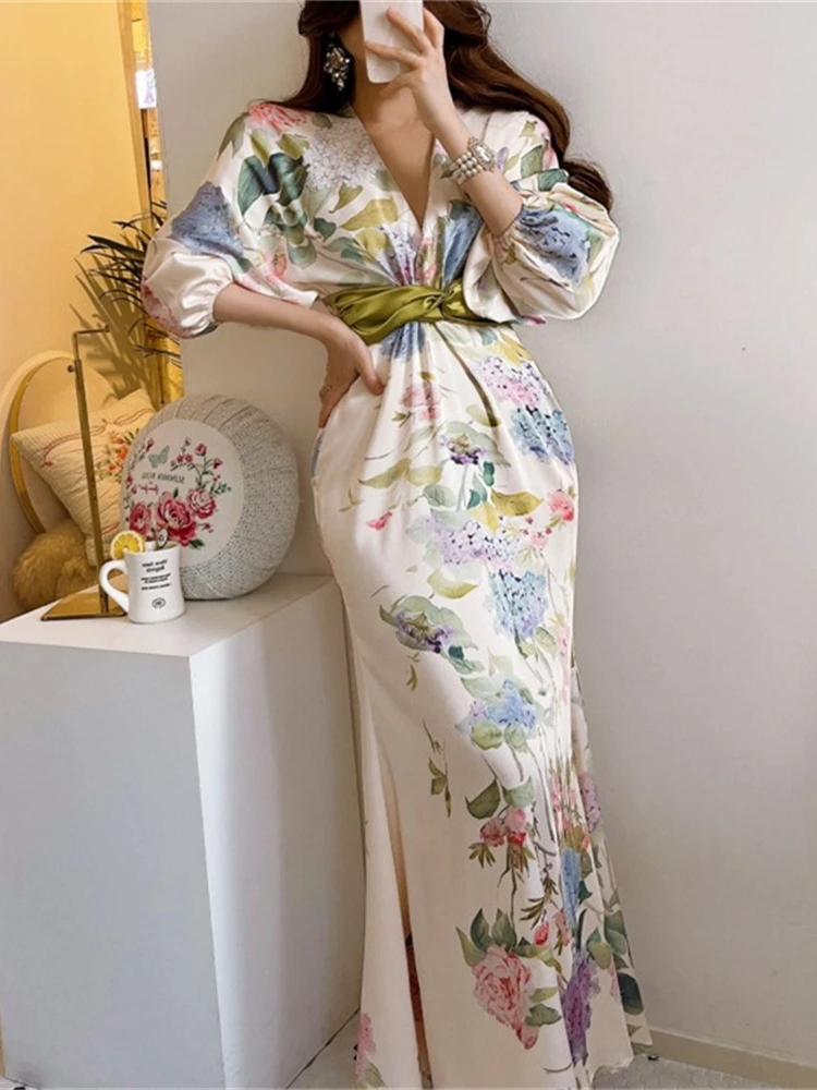 

Spring Japan Style Elegant Floral Midi Dress Women Vintage Chic Bodycon Party Birthday Vestidos Female Fashion One Pieces Robe