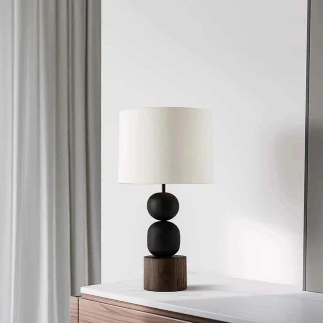 Double-layer Matte Black Round Wooden Beads Walnut Wood Cylindrical Base Suitable For Modern-style Bedrooms And Villas