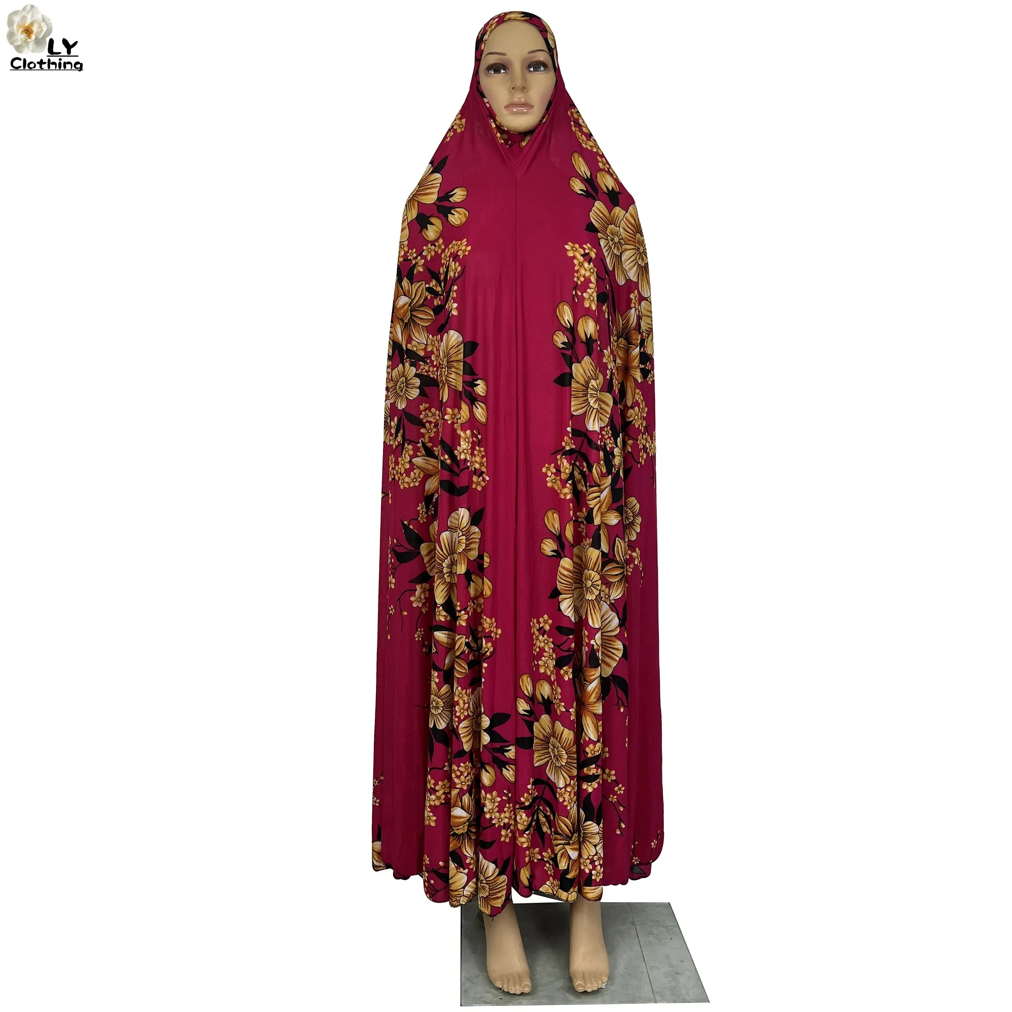 Muslim Ramadan Womens Hooded Abaya Kaftan Femme Dress With Hijab Floral Prints Dubai Saudi Robe Turkey-African Prayer Garment