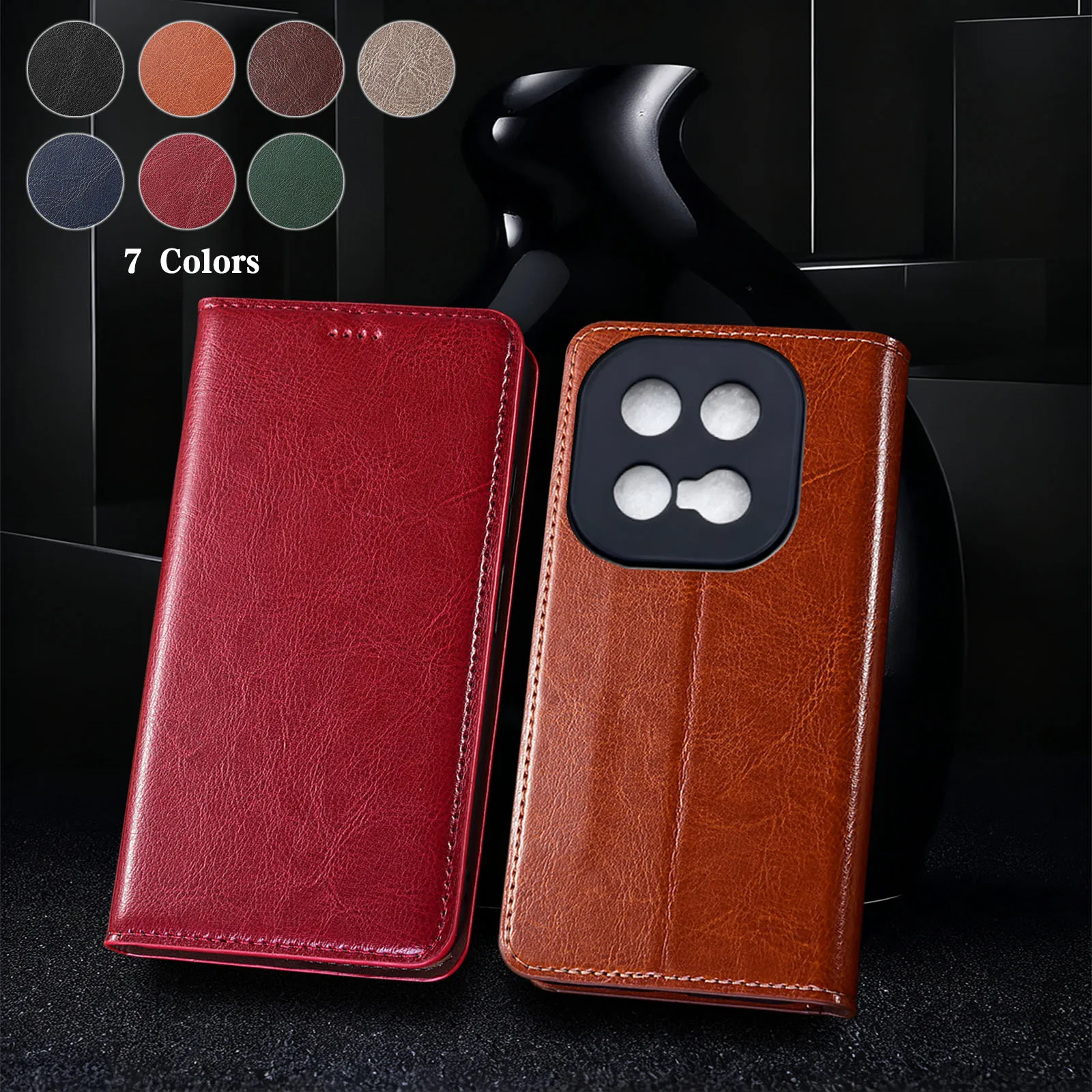 

Genuine Leather Phone Case For Vivo iQOO 3 5 7 8 9 10 11 11S 12 13 15 Pro Crazy Horse Pattern Of Flip Wallet Cover Case Cowhide