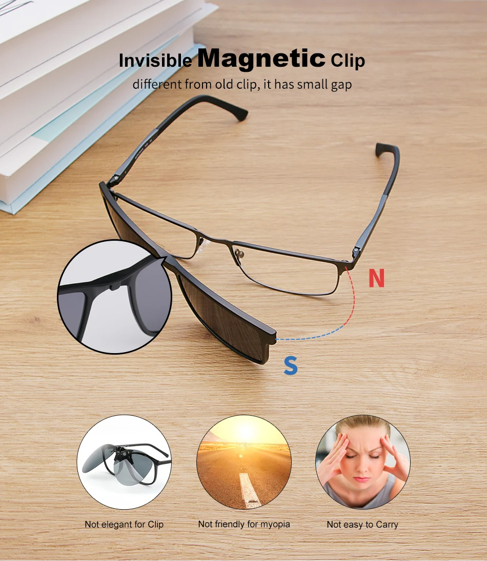 X110 Metall 2 in 1 neuen Stil Magnet clip auf Brille Rahmen polarisierte Sonnenbrille für Männer optische Computer brille uv400 – Detail 3