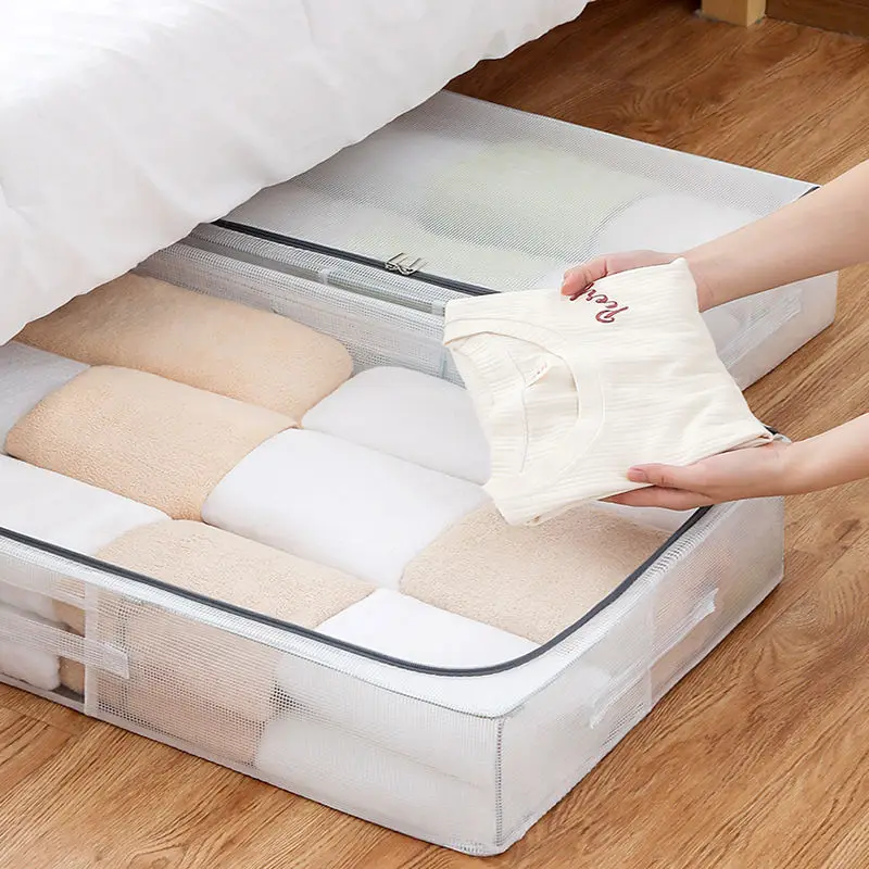 Caja de almacenamiento de fondo de cama transparente de Pvc, caja organizadora a prueba de polvo e impermeable, tipo cajón, almacenamiento plegable