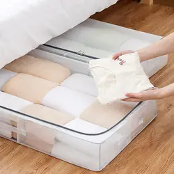 Caja de almacenamiento de fondo de cama transparente de Pvc, caja organizadora a prueba de polvo e impermeable, tipo cajón, almacenamiento plegable