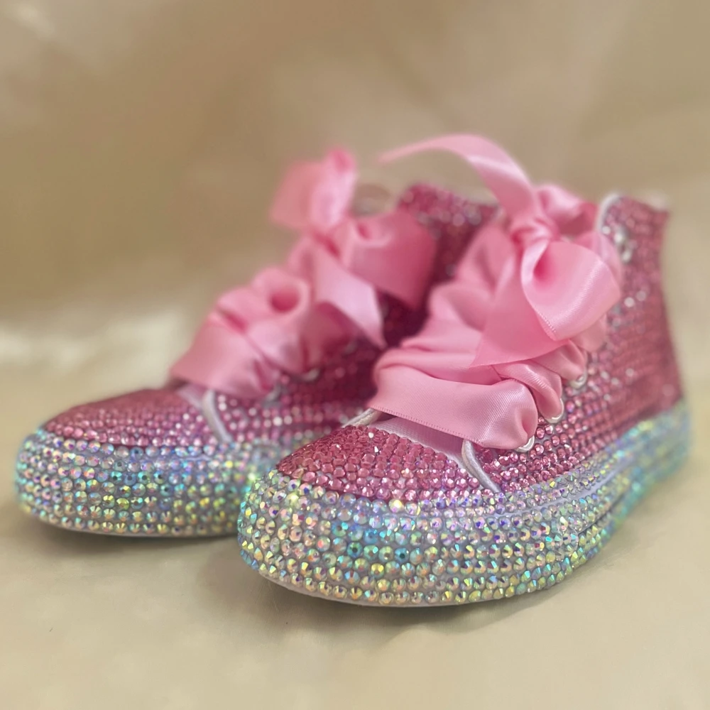 Dollbling Shinny Sparkly Crystal Rhinestone Red Christmas Canvas Shoes Wedding Bridal Flower Girl First Communion Sneakers