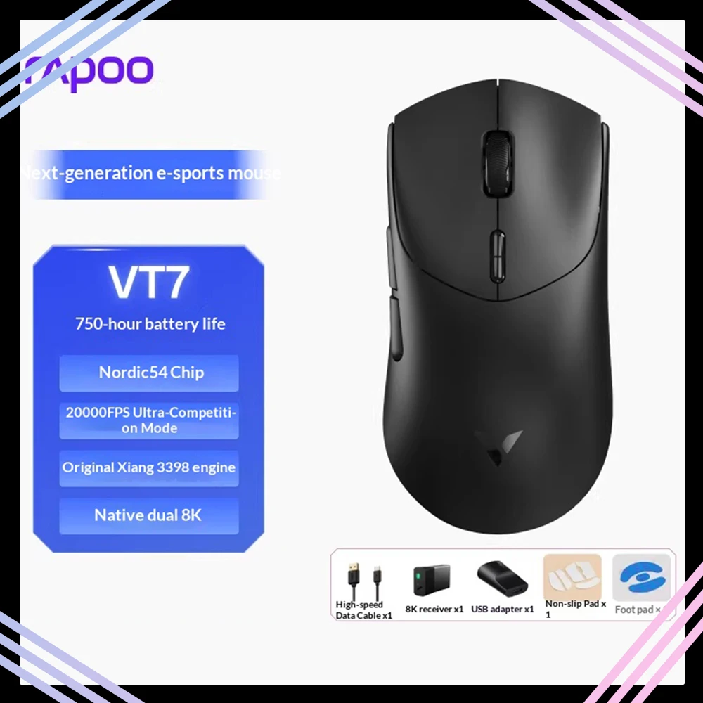 

Игровая мышь Rapoo VT7 MAX с чипом NORDIC 54, частотой опроса 8K, беспроводная, 3955 DPI, ультралегкая, для CSGO, аксессуары для ПК