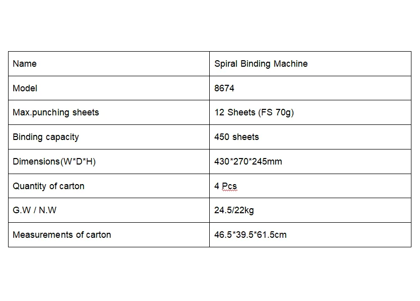 8674 Spiral Binding Machine 40 Holes A4 Manual Binding Machine