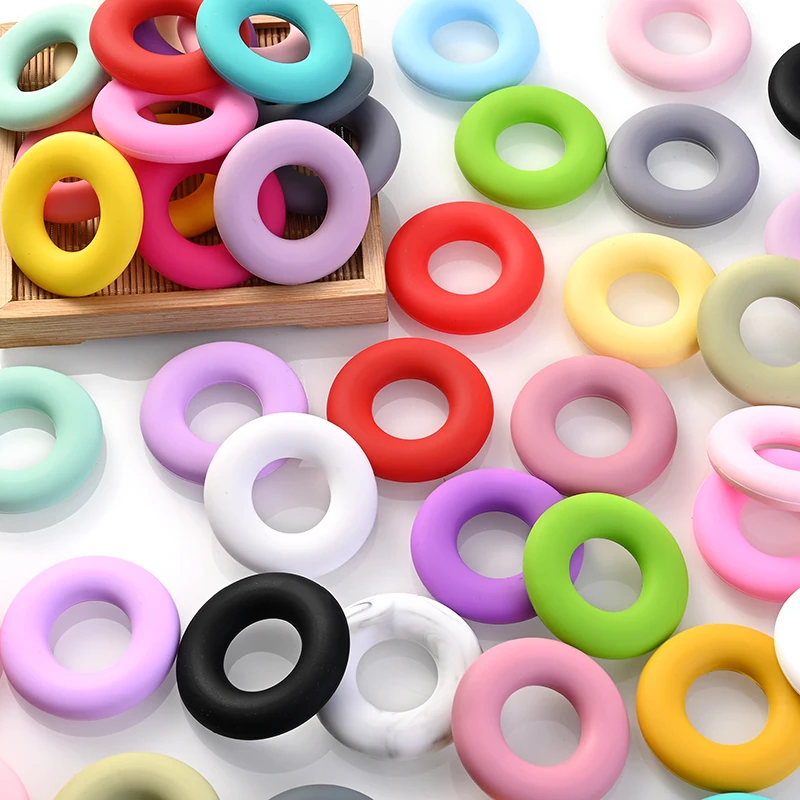 10Pcs 43mm Food Grade Baby Round Ring Colorful Silicone Teether Bead For Handmade Pacifier Chain Clip DIY Baby Bracelet Necklace