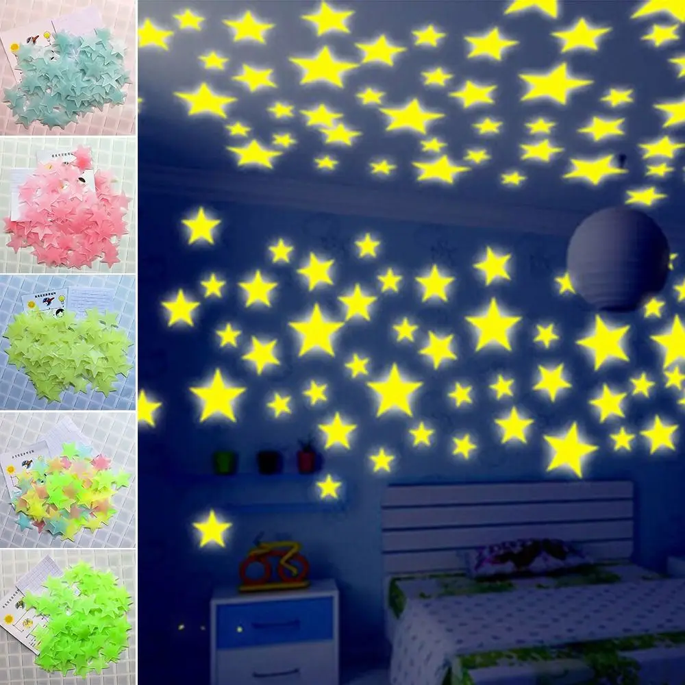 3D Fluorescent Star Stickers DIY Colorful Wall Decals Glow In The Dark Luminous Stars Wall Sticker Bedroom Ceiling Livingroom