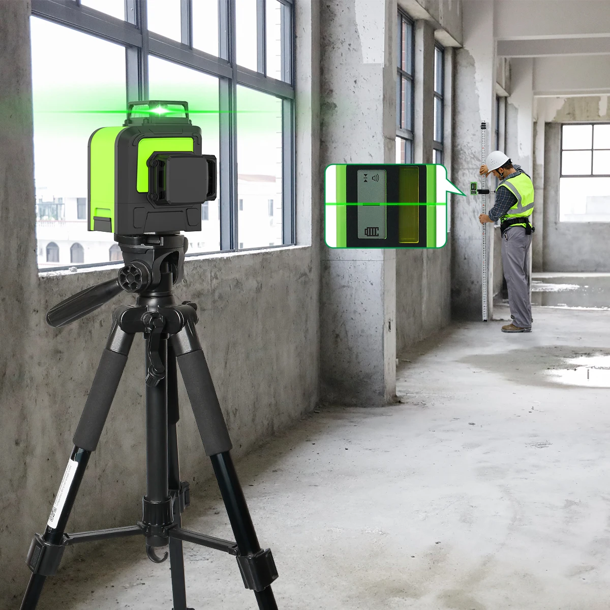 Huepar 12 Lijnen 3d Cross Line Laser Level Osram Groene Laserstraal Zelfnivellerend 360 Verticale Horizontale Lasergereedschappen Met Basis