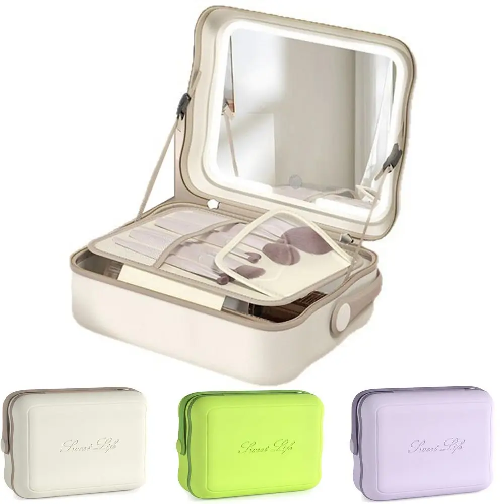 

Large Capacity Makeup Bag with LED Lights Waterproof Portable Lighted Cosmetic Case with Mirror Anti-drop with Handle