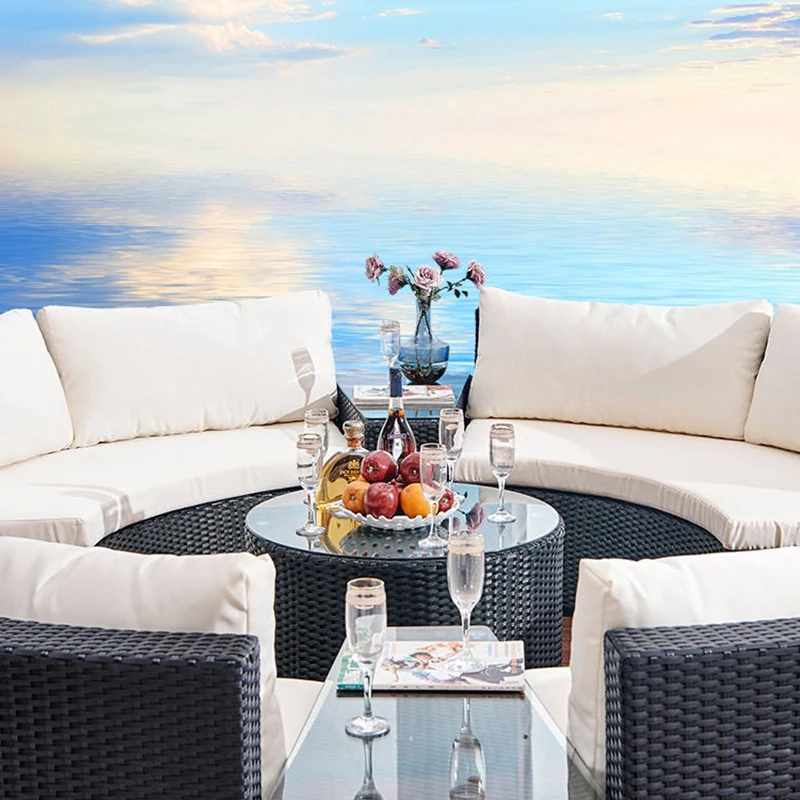 Outdoor Rattan Round Daybed Sofa Set，1.6m/1.8m Patio Wicker Furniture with Cushions & Pillows for Garden, Beach, Poolside view 5