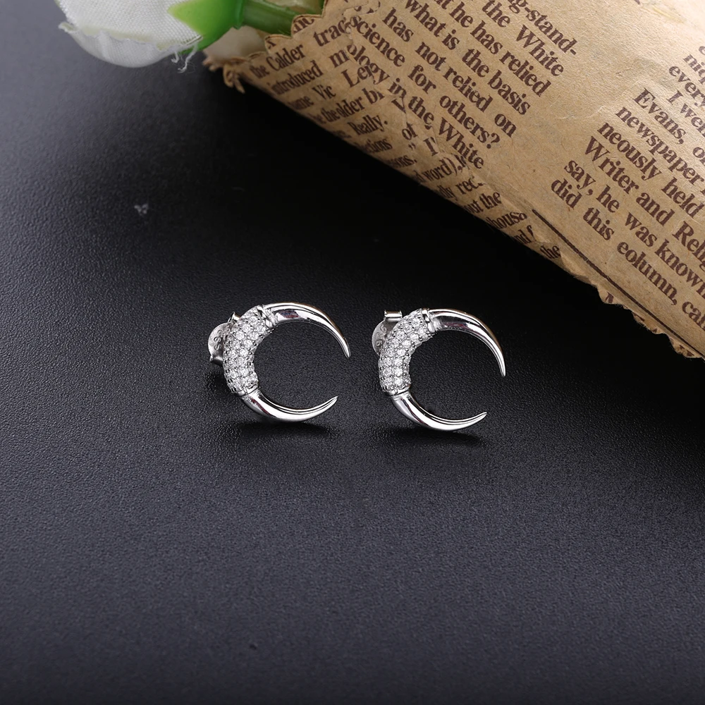 

Slovecabin 100% стерлингового серебра 925 пробы, серьги-гвоздики с луной и кристаллами CZ, циркон, роскошные новые 2020, модные европейские ювелирные изделия в стиле рок-панк