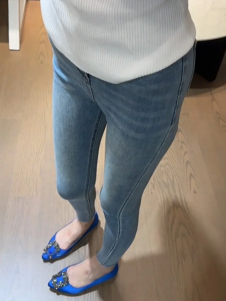 

Женские джинсы с высокой талией, облегающие, из эластичного хлопка, с эффектом подтяжки ягодиц, укороченные (7/8), весенняя мода