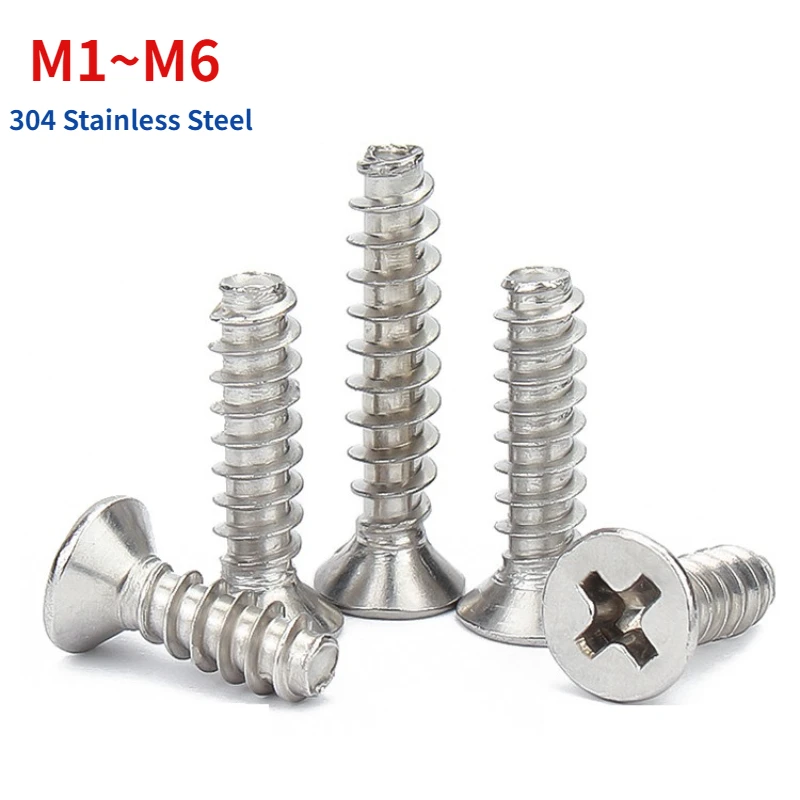 M1 M1.2 M1.4 M1.7 M2 ~ M6 Micro Small 304 Stainless Steel Cross Phillips Countersunk Head Flat End Top Self-tapping Wood Screw