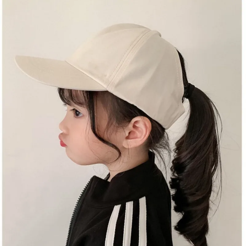 Fashion Kids Ponytail Baseball Cap For Girls Boys Sun Hat Adjustable Solid Color Travel Caps Summer Children Peaked Caps