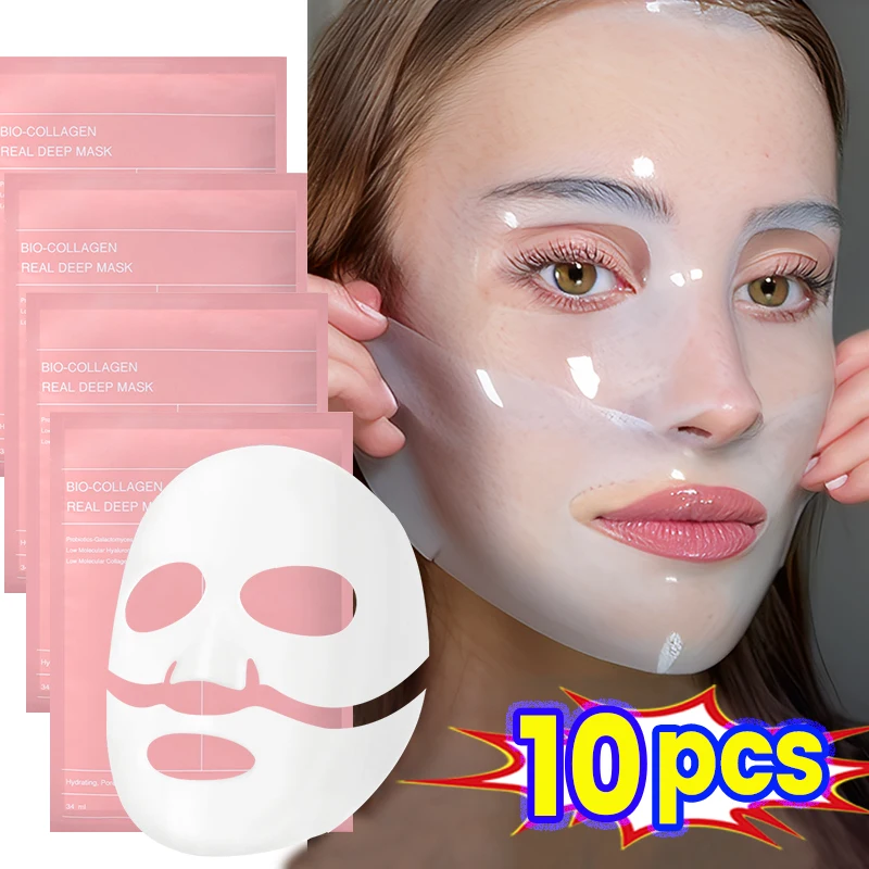 

1/2/5/10Pcs Bio Collagen Face Mask Shrink Pores Deep Hydrating Moisturizing Split Mask Firming Nourish Brighten Facial Skin Care