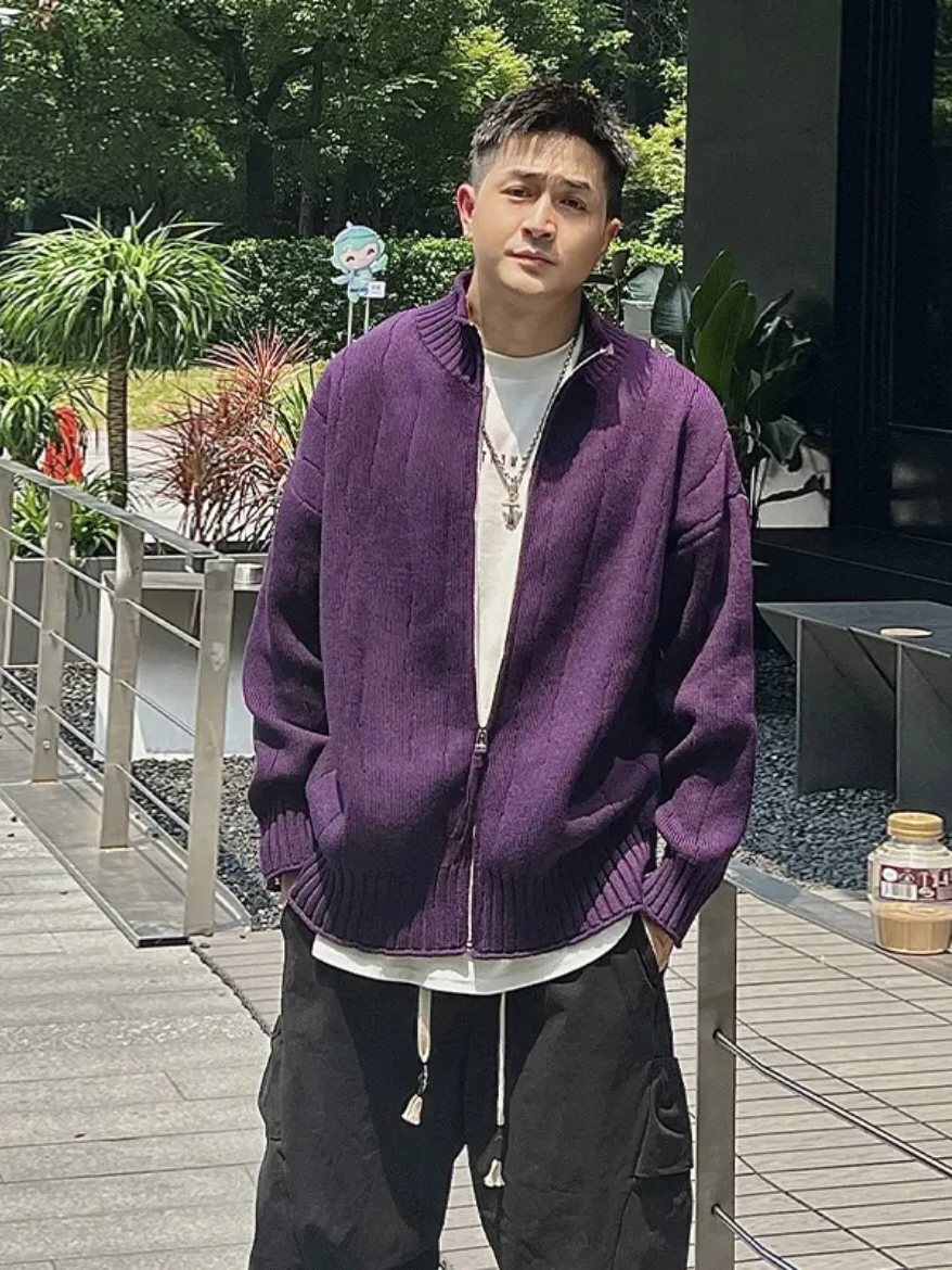 

2024 Autumn New Korean Sle Lazy Knitted Sweater Men Trendy All-Match Color High-End Open Cardigan Outerwear