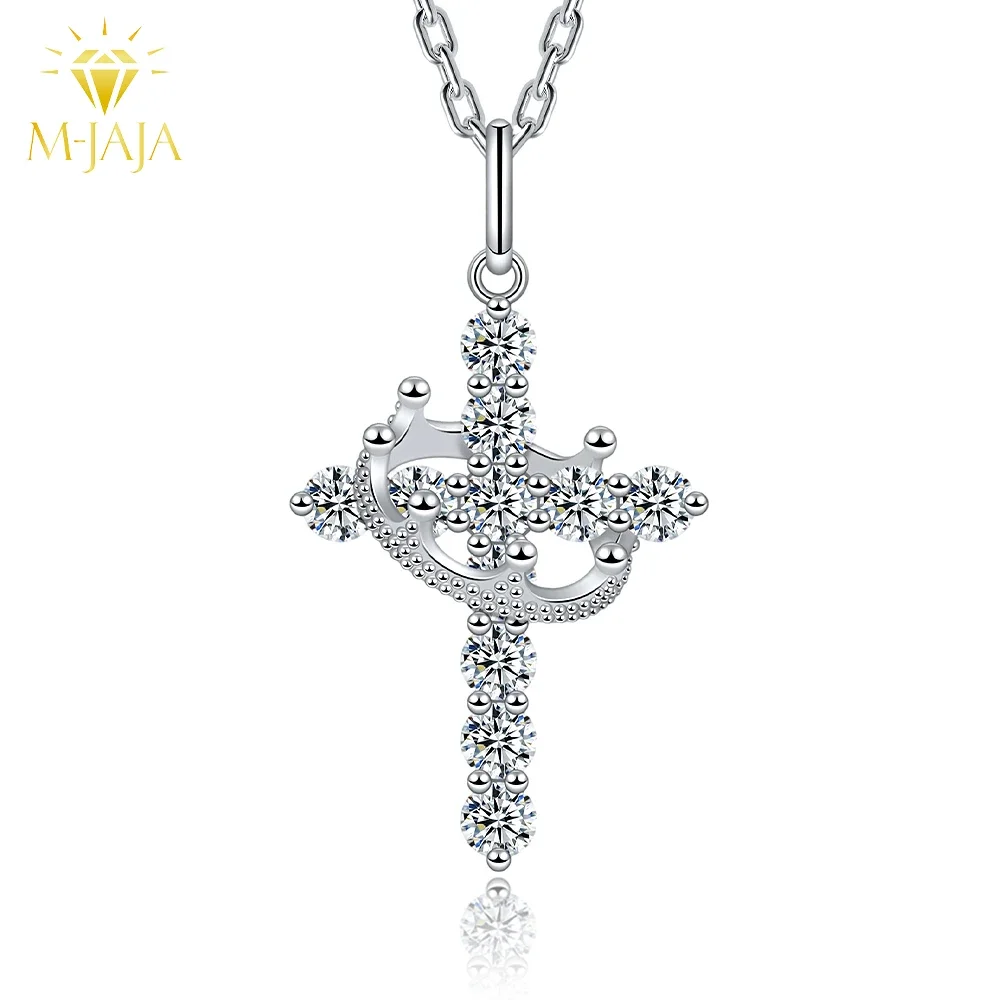 

M-JAJA Moissanite Rotatable Crown Cross Pendant Necklace for Women S925 Silver Jewelry Christian Party Jewelry Prayer Fine Gift