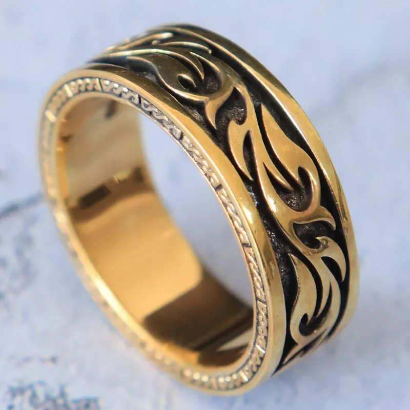 

12g Tattoo Pattern Brutal Wide Men Wedding Couple Gold Rings Customized 925 Solid Sterling Silver Many Sizes 7-12