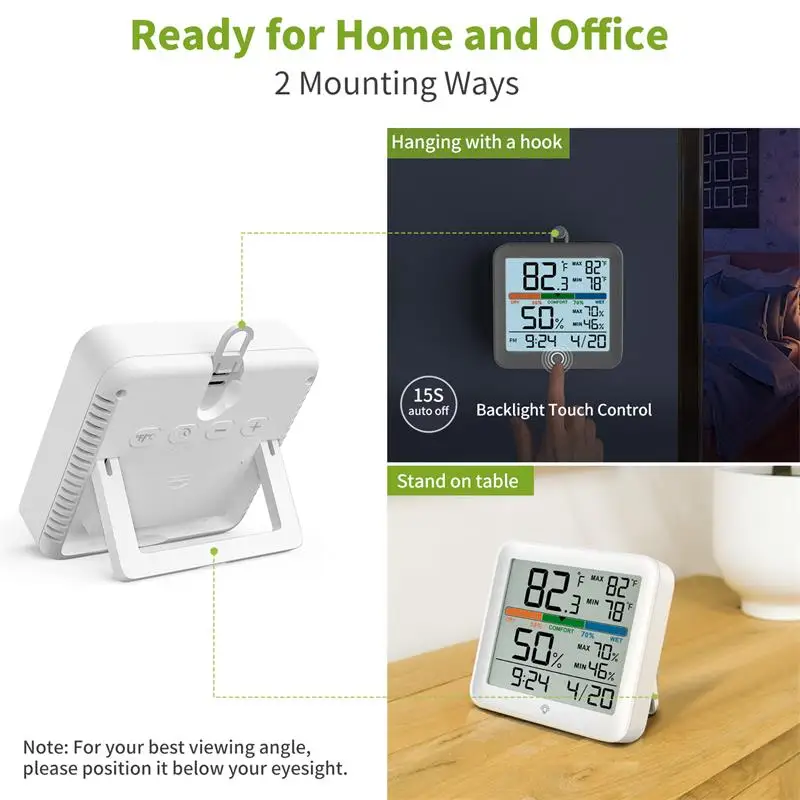 مقياس حرارة رقمي صغير بشاشة LCD مع مقياس درجة حرارة الرطوبة المغناطيسية الإلكترونية بإضاءة خلفية للمنزل والمكتب #2