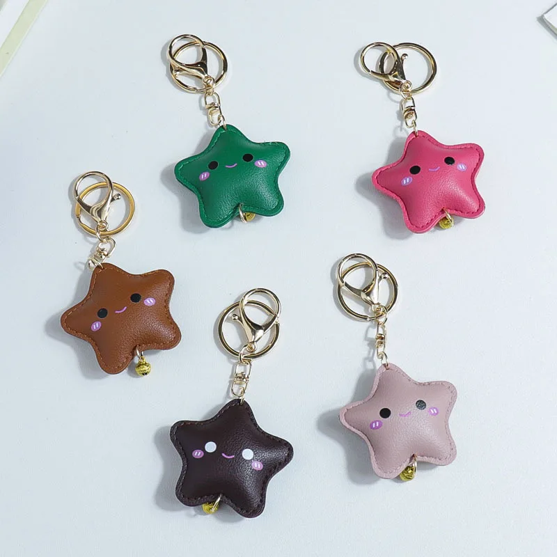 New Star Keychain for Women Leather Five-Pointed Star Keychain Handbag Backpack Charms Y2k Aesthetic Rope Bag Charm