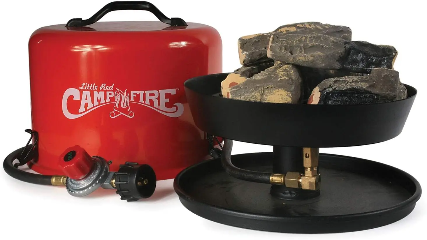 

Little Red Campfire 11.25 Inch Outdoor Portable Tabletop Propane Heater Fire Pit Bowl Adjustable Regulator & Realistic Log Piece