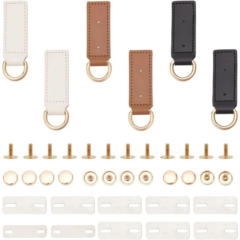 6 Sets Metal Side Bag Buckle, 3 Colors Leather Purse Suspension Clasp Detachable D-Ring Buckle with Screws Webbing Strap Buckle