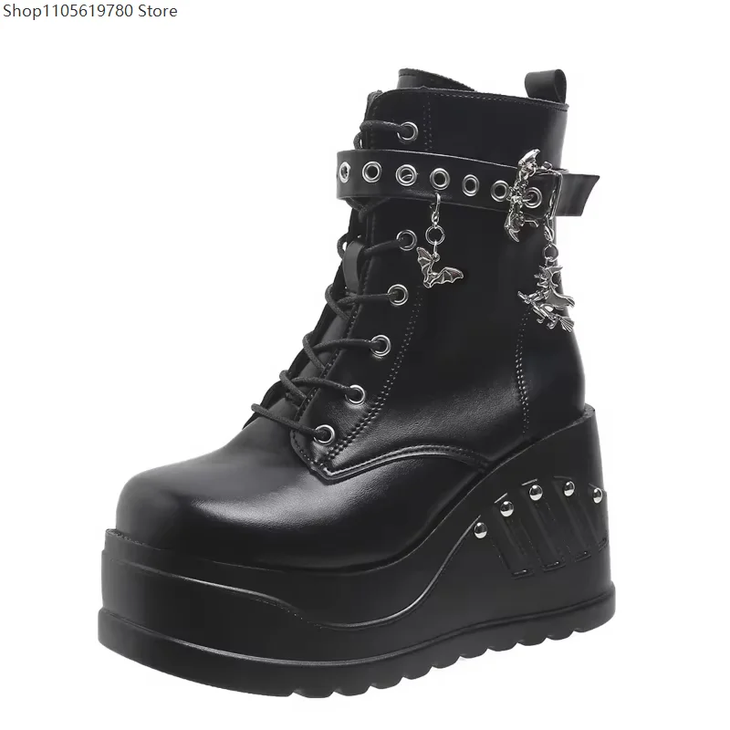 Ladies Punk Goth Wedge Heel Platform Boots Large Size 43 Stylish Street Look Cosplay Dress‑Up Daily Wear Women's Tall Footwear 5