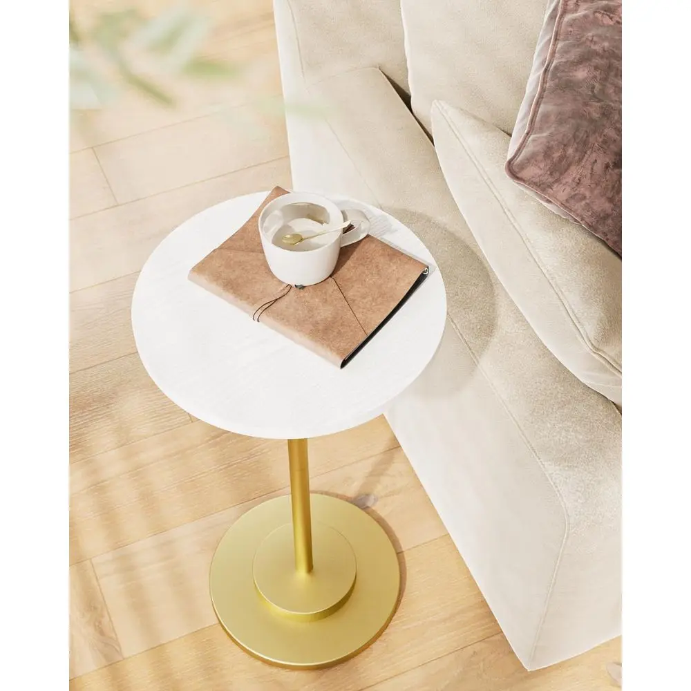 

Drink Table, Round Side Table for Small Spaces, Pedestal Side Table, Small End Table with Metal Base, for Living Room, Bedroom,